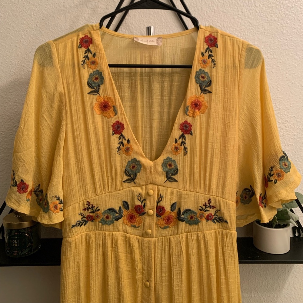 Altar’d State Yellow Floral Embroidered Long Dress